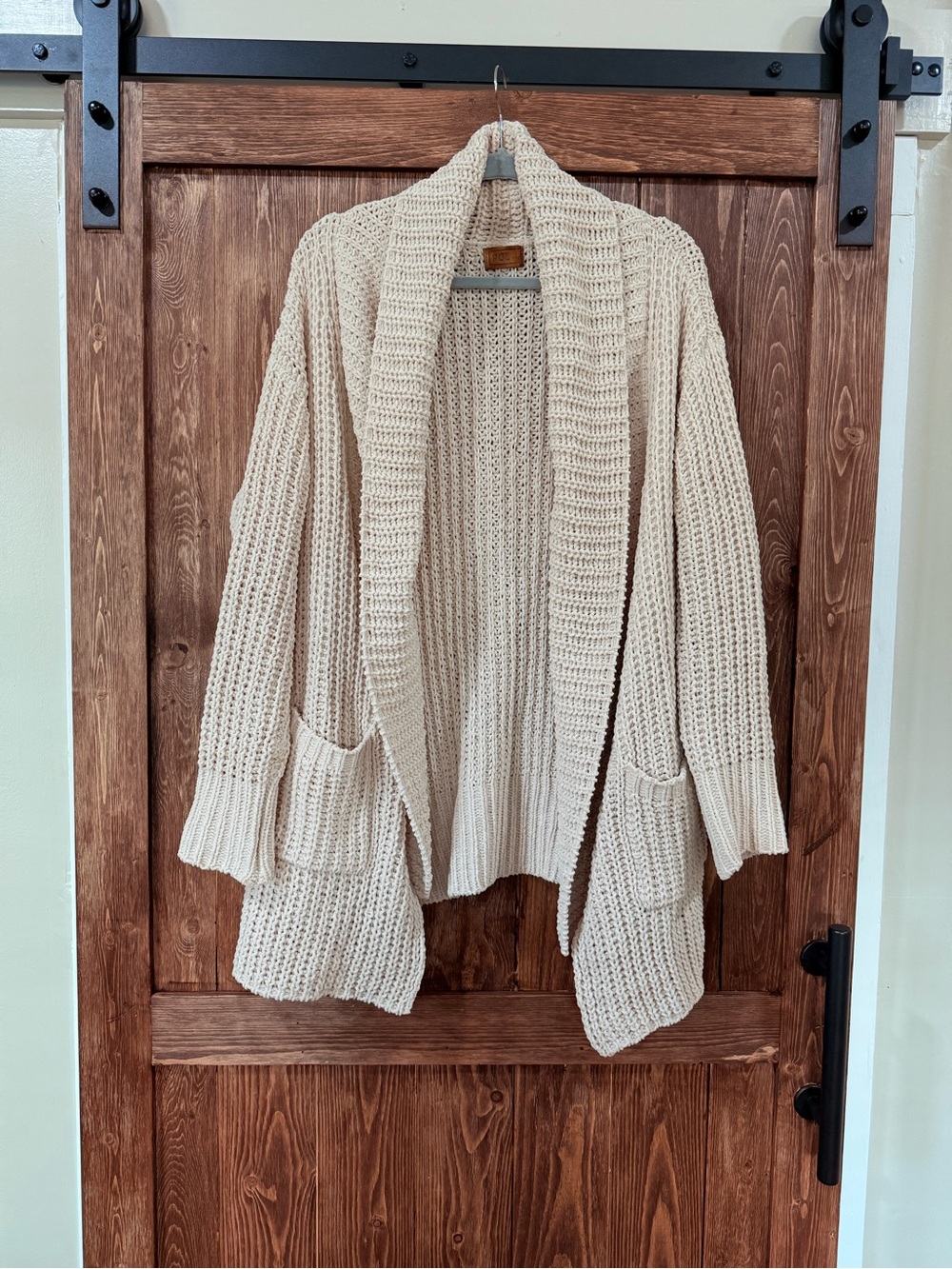 POL Open-Front Chunky Knit Cardigan in Cream